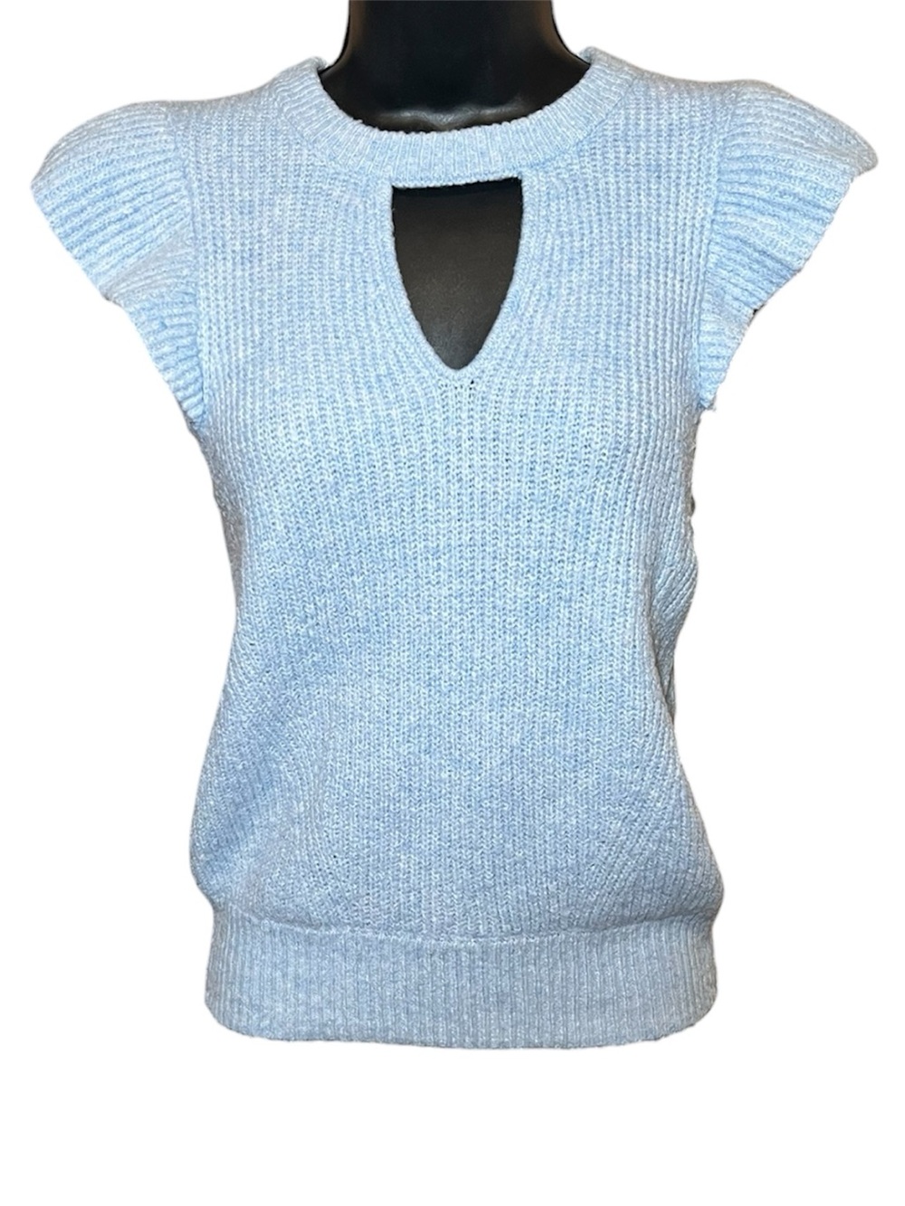 SO good for life Baby Blue Keyhole Cap-Sleeve Knit Sweater